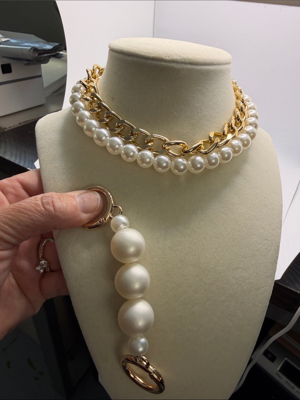 Faux Pearl Gold-Tone Chain bag charms
